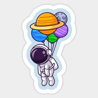 Cute Astronaut Floating With Planet Balloon Sticker